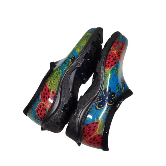 Womens Sloggers Slip On Garden Shoes Size 6 Waterproof Mule Clog Blue Red Flower - Picture 8 of 9